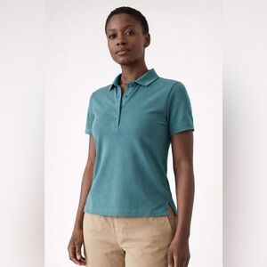 Athleta Pique Short Sleeve Collared Polo Blue Breathe Wicking NWT Shirt XL